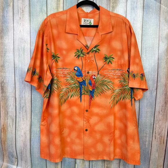 KY's Aloha Shirt Parrot Island Cotton Button Down Parrot Hawaiian Tropical 2XL - Picture 8 of 9